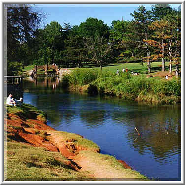 OU campus: University Blvd., the library, Cate Center, Duck Pond