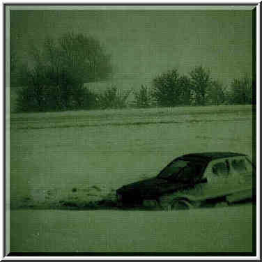 I-65 road between Lafayette and Chicago during a snow storm. Indiana, March 9, 1998.