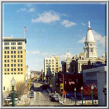 View of Tippecanoe Courthouse and the downtown ...[4 words]... Lafayette, Indiana, March 10, 1998.