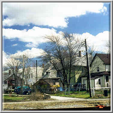 View of houses across railroad from Erie St. Lafayette, Indiana, March 22, 1998.