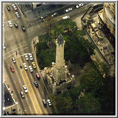 View of Old Water Tower from Hancock Observatory. Chicago, October 12, 1999.