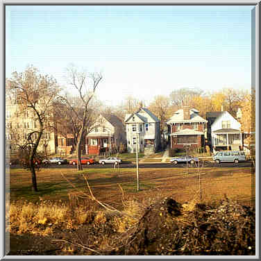 View of typical Chicago houses from Amtrak train, November 22, 1999