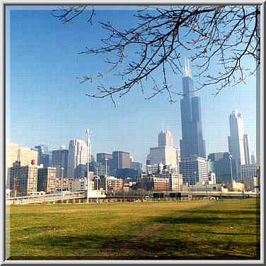 Downtown Chicago from the north-east corner of ...[2 words]... Illinois at Chicago, November 22, 1999