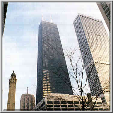 Old Water Tower and Hancock Center. Chicago, December 4, 1999.