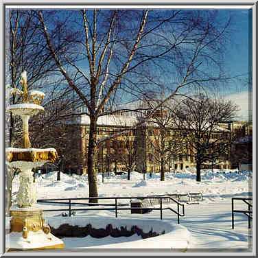 Fountain near John Purdue grave, Purdue University, West Lafayette IN, January 3, 1999.