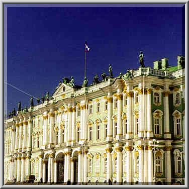 The Hermitage (Winter Palace) at Dvortsovaya Square. St. Petersburg, Russia, April 13, 1999.