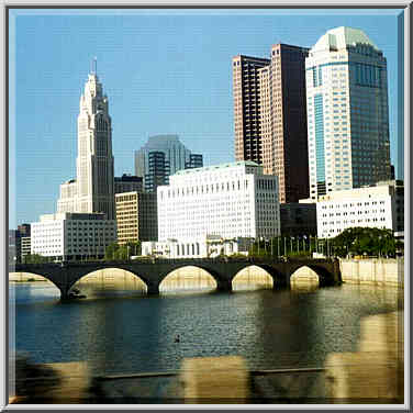 Downtown of Columbus OH (?) from a window of Greyhound bus, July 29, 1999.