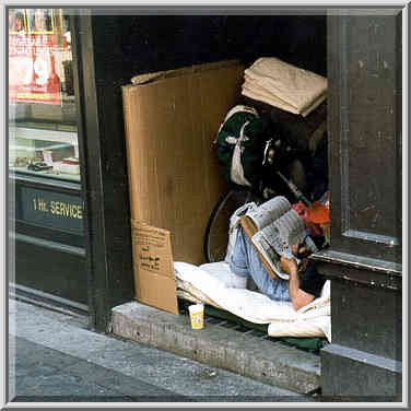 A jobless person at Washington St. in Boston MA, July 31, 1999.