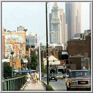 So-called Freedom trail (bold red line) along Charlestown Bridge in Boston MA, July 31, 1999.