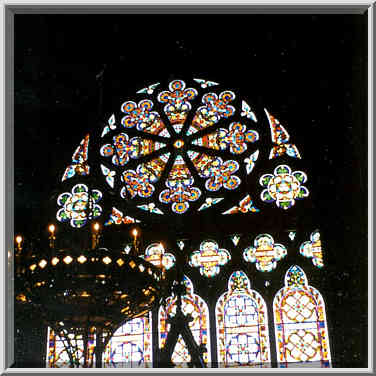 Stained glass in a building in Harvard University, Boston, August 2, 1999.