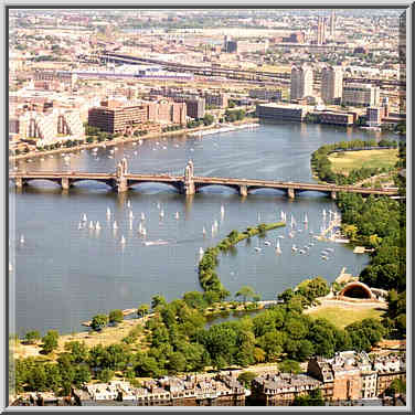 View of Longfellow Bridge across Charles River ...[2 words]... Tower in Boston, August 3, 1999.