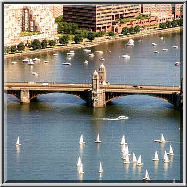 View of Longfellow Bridge across Charles River ...[5 words]... Tower in Boston, August 3, 1999.