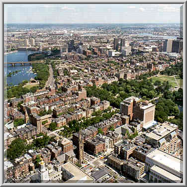 View of an area of Boston Public Garden north ...[2 words]... Tower in Boston, August 3, 1999.