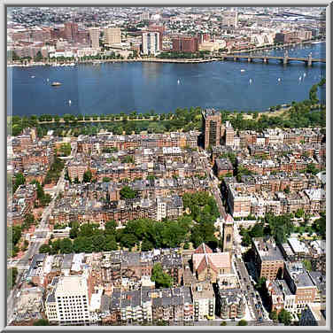 View of Back Bay, Charles River and Cambridge ...[2 words]... Tower in Boston, August 3, 1999.