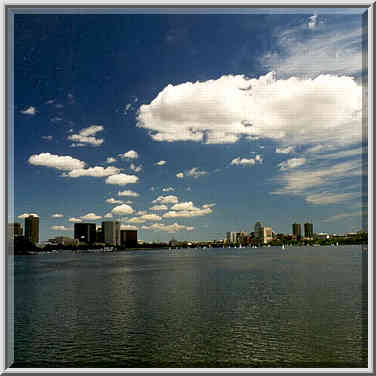 View of Cambridge and Boston from Harvard Bridge ...[2 words]... River in Boston, August 3, 1999.