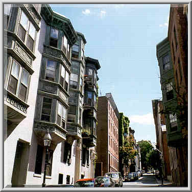 Houses at Beacon Hill in Boston, August 3, 1999. Beginning of Black Heritage Trail.