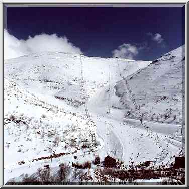 Skiing from Mt. Hermon. Golan Heights, the Middle East, February 19, 2000