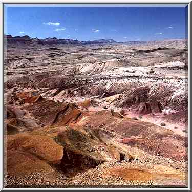 Multicolor hills in Big Crater (Makhtesh Gadol) ...[2 words]... Desert. The Middle East, March 11, 2000