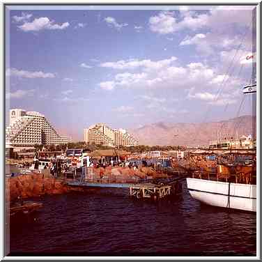 A harbor and hotels in Eilat. The Middle East, March 18, 2000