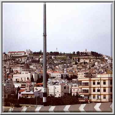 View of Nazareth and its churches from a highway. The Middle East, April 1, 2000