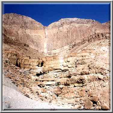 View of dry waterfalls from a road alond Dead Sea. The Middle East, April 15, 2000