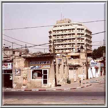 View of Bank Hapoalim building from Bet Eshel (?) ...[5 words]... the Middle East, April 20, 2000