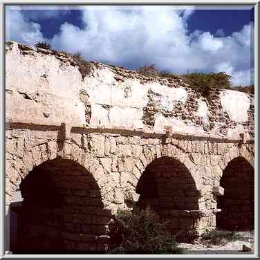 Roman aqueduct in Caesaria. The Middle East, April 22, 2000