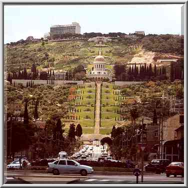 Bahai temple on Mt. Carmel in Haifa, view from ...[2 words]... The Middle East, April 22, 2000