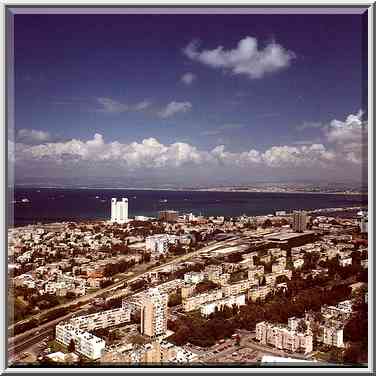 Haifa and Mediterranean Sea from Mt. Carmel. The Middle East, April 22, 2000