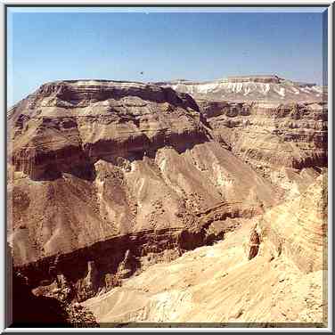 View of Bokek Creek canyon from the plateau, near Ein Bokek. The Middle East, May 20, 2000