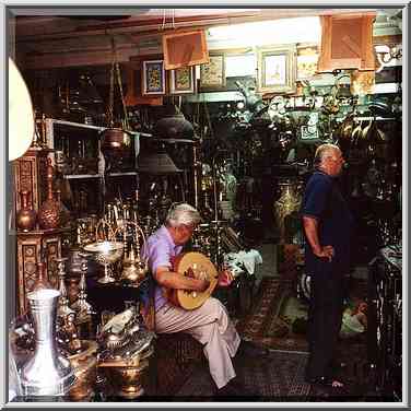 A brass shop at Beit Eshel St. Jaffa, the Middle East, July 15, 2000