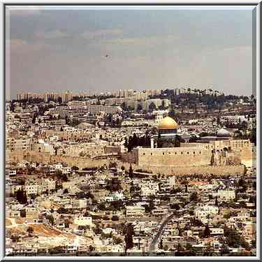 View of Temple Mount in Jerusalem from a southern hill. The Middle East, August 5, 2000