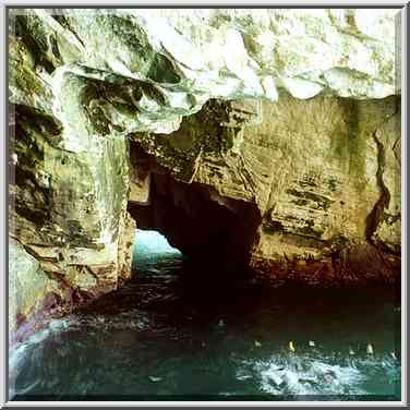 A grotto with floating garbage in Rosh Hanikra. The Middle East, September 7, 2000