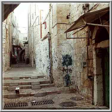 A street in Arab Quarter of Old City of Jerusalem. The Middle East, September 20, 2000