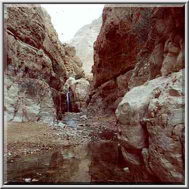 Hidden Waterfall at Nahal Arugot. Ein Gedi, the Middle East, November 30, 2000