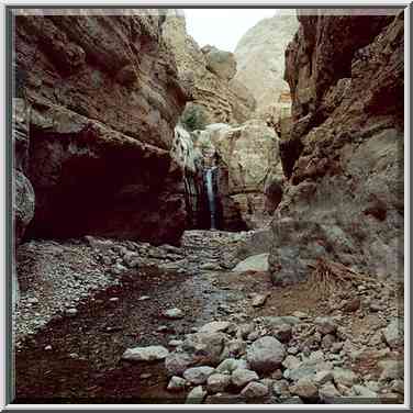 Hidden Waterfall at Nahal Arugot. Ein Gedi, the Middle East, November 30, 2000