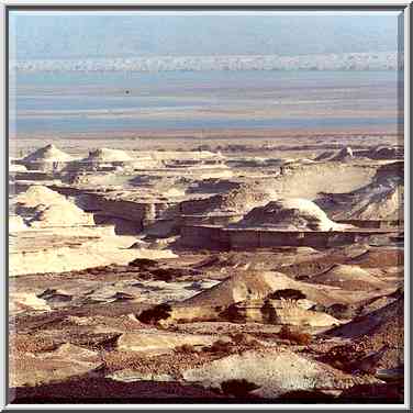 View of dry riverbeds and Dead Sea from a trail ...[3 words]... The Middle East, December 7, 2000