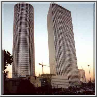 Hashalom Towers and heavy traffic in Tel Aviv at evening. The Middle East, December 28, 2000