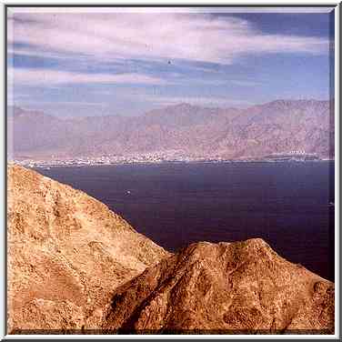 View of Akaba Bay from mountains near Taba, 3 ...[4 words]... The Middle East, January 13, 2001