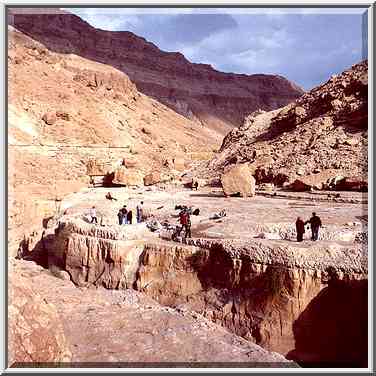 Picnic at Geye Bahak Gorge, 2 miles north from Masada. The Middle East, January 20, 2001