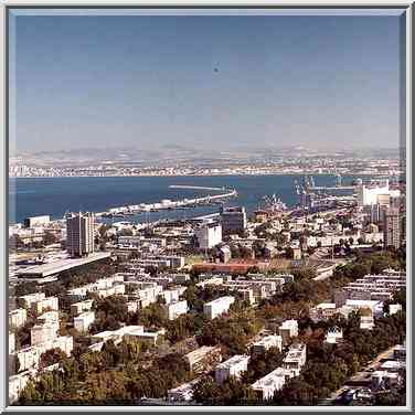 View of Haifa and a bay from Mt. Carmel. The Middle East, January 28, 2001