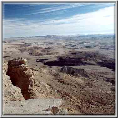 View of Ramon Crater to the east from a rim, with ...[8 words]... the Middle East, February 1, 2001