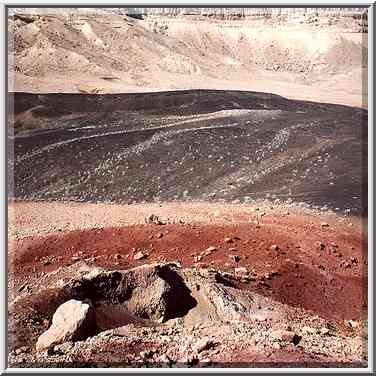 Multicolored landscape of Ramon Crater. Mitzpe Ramon, the Middle East, February 1, 2001