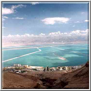 View of Ein Bokek and Dead Sea salt pans from the ...[4 words]... The Middle East, February 22, 2001