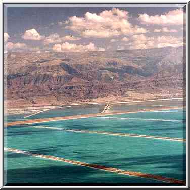 Dead Sea salt pans and Moav Mountains in Jordan, ...[7 words]... The Middle East, February 22, 2001