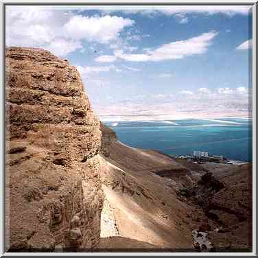 Canyon of Bokek River and Dead Sea at Ein Bokek. The Middle East, February 22, 2001