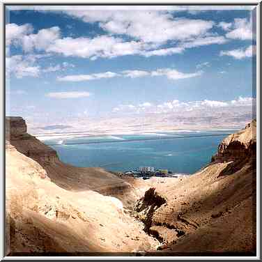 Canyon of Bokek River and Dead Sea at Ein Bokek. The Middle East, February 22, 2001