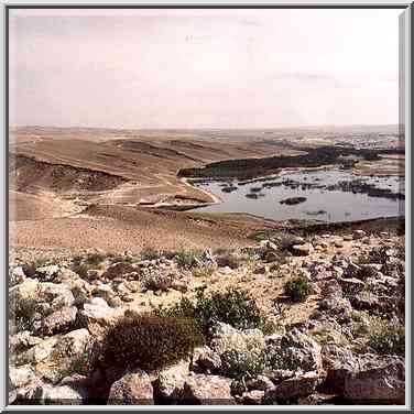 View of a heavily polluted Yeroham reservoir from ...[2 words]... ridge. The Middle East, March 8, 2001