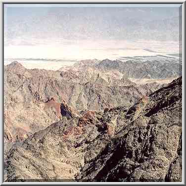 View of Eilat Mountains and Arava Valley from ...[9 words]... Eilat. The Middle East, March 22, 2001