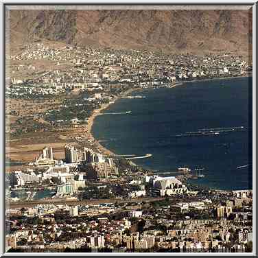 Eilat and Aqaba (zoomed), view from one of ...[9 words]... Eilat. The Middle East, March 22, 2001